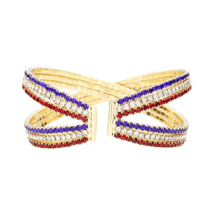 Rhinestone Embellished Crisscross Cuff Evening Bracelet - Madeline Love - Flyclothing LLC