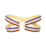 Rhinestone Embellished Crisscross Cuff Evening Bracelet - Madeline Love - Flyclothing LLC