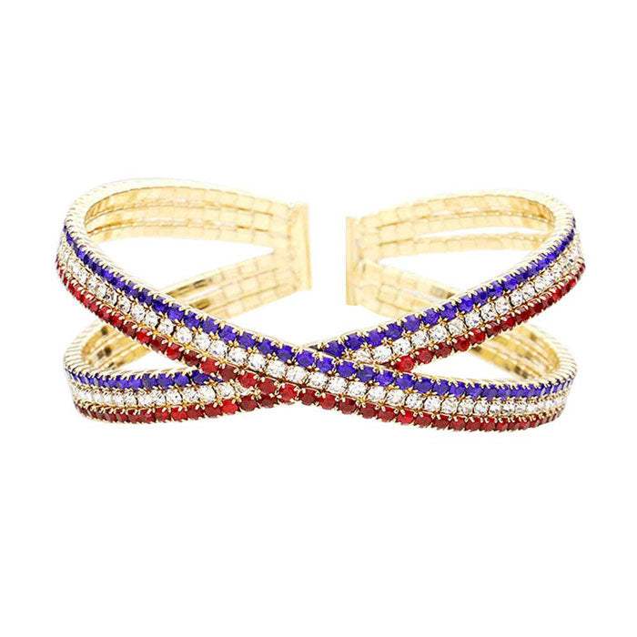 Rhinestone Embellished Crisscross Cuff Evening Bracelet - Madeline Love - Flyclothing LLC