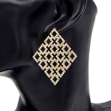 Rhinestone Embellished Diamond Shaped Metal Hoop Earrings - Madeline Love - Flyclothing LLC