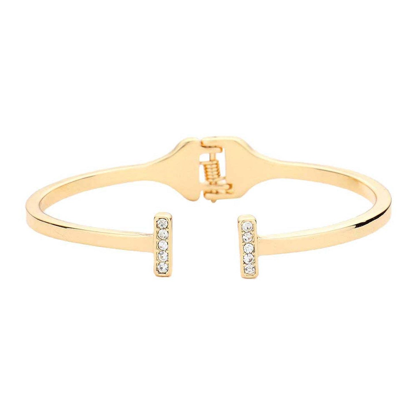 Rhinestone Embellished Metal Rectangle Cuff Bracelet - Madeline Love - Flyclothing LLC