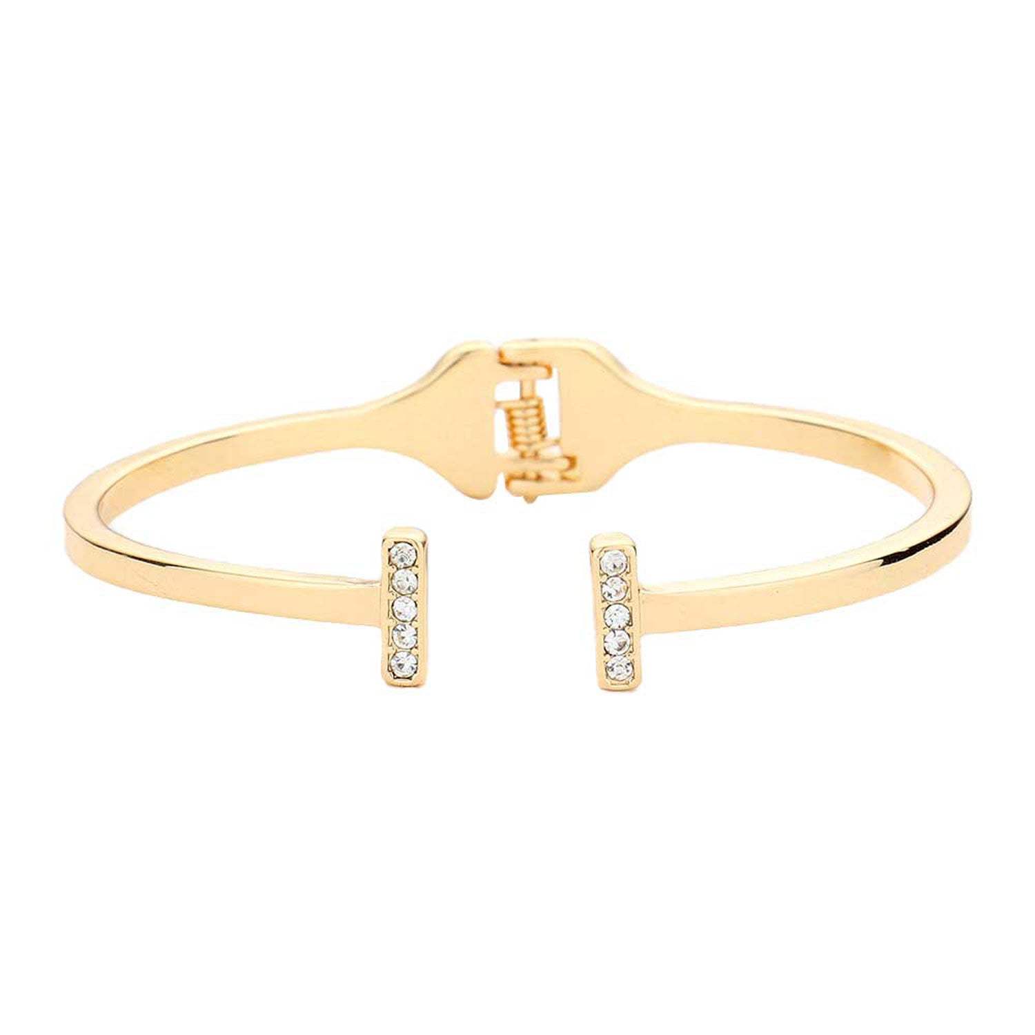 Rhinestone Embellished Metal Rectangle Cuff Bracelet - Madeline Love - Flyclothing LLC