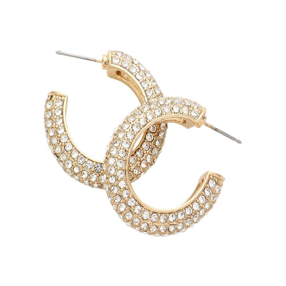 Rhinestone Embellished Oval Hoop Evening Earrings - Madeline Love - Flyclothing LLC