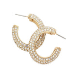 Rhinestone Embellished Oval Hoop Evening Earrings - Madeline Love - Flyclothing LLC