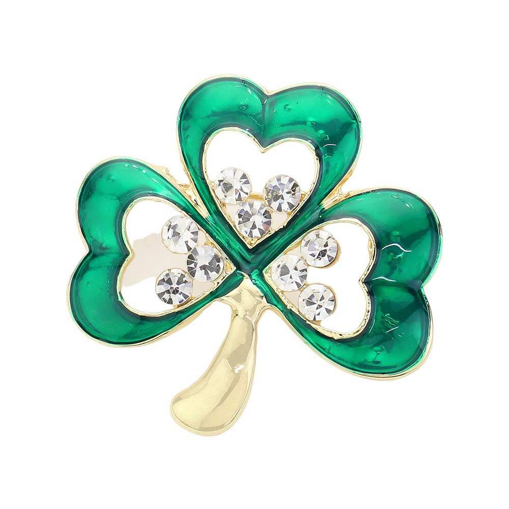 Rhinestone Enamel Clover Pin Brooch - Madeline Love - Flyclothing LLC