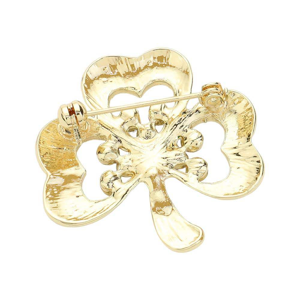 Rhinestone Enamel Clover Pin Brooch - Madeline Love - Flyclothing LLC