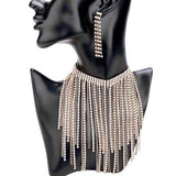 Rhinestone Fringe Bib Choker Necklace - Madeline Love - Flyclothing LLC