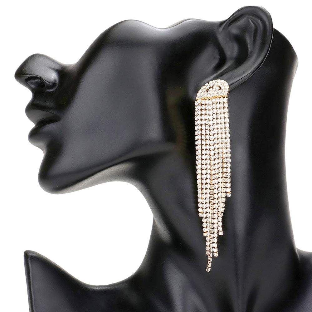 Rhinestone Fringe Drop Evening Earrings - Madeline Love - Flyclothing LLC