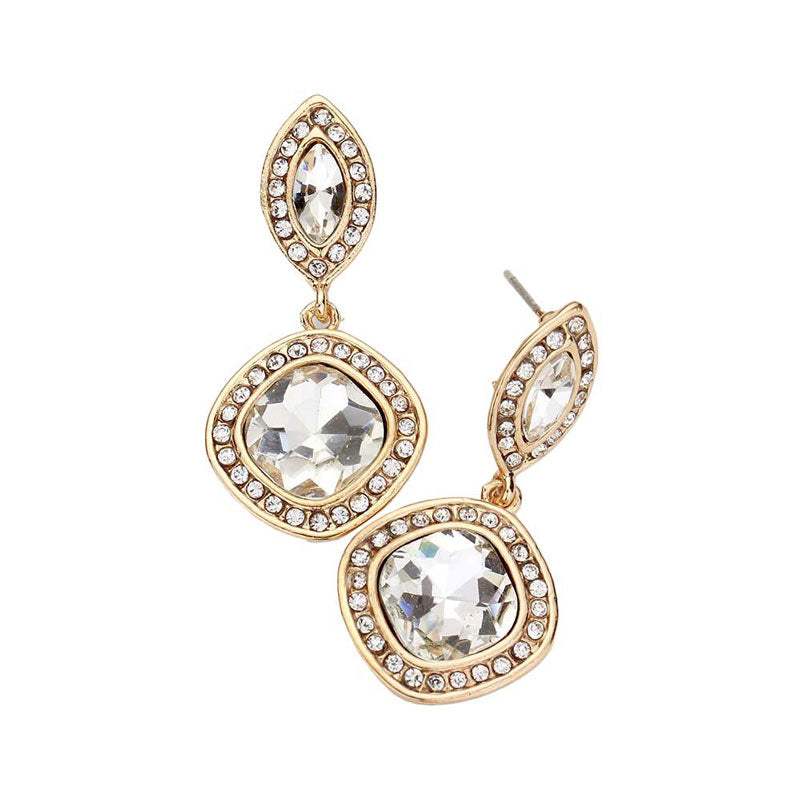 Rhinestone Marquise Square Stone Dangle Evening Earrings - Madeline Love - Flyclothing LLC