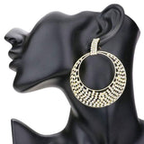 Rhinestone Pave Abstract Circle Dangle Evening Earrings - Madeline Love - Flyclothing LLC