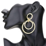 Rhinestone Pave Double Open Circle Dangle Evening Earrings - Madeline Love - Flyclothing LLC