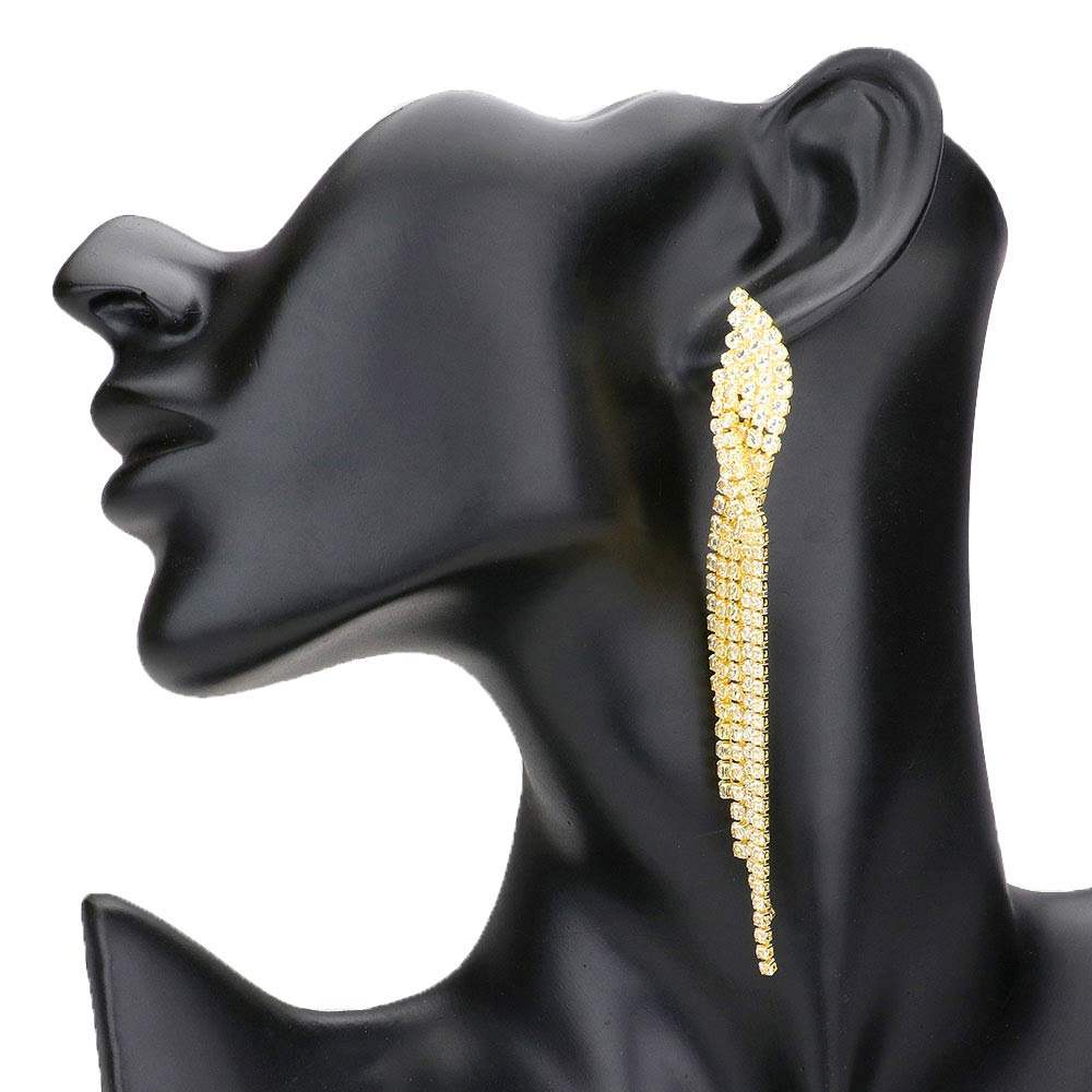 Rhinestone Pave Fringe Down Evening Earrings - Madeline Love - Flyclothing LLC
