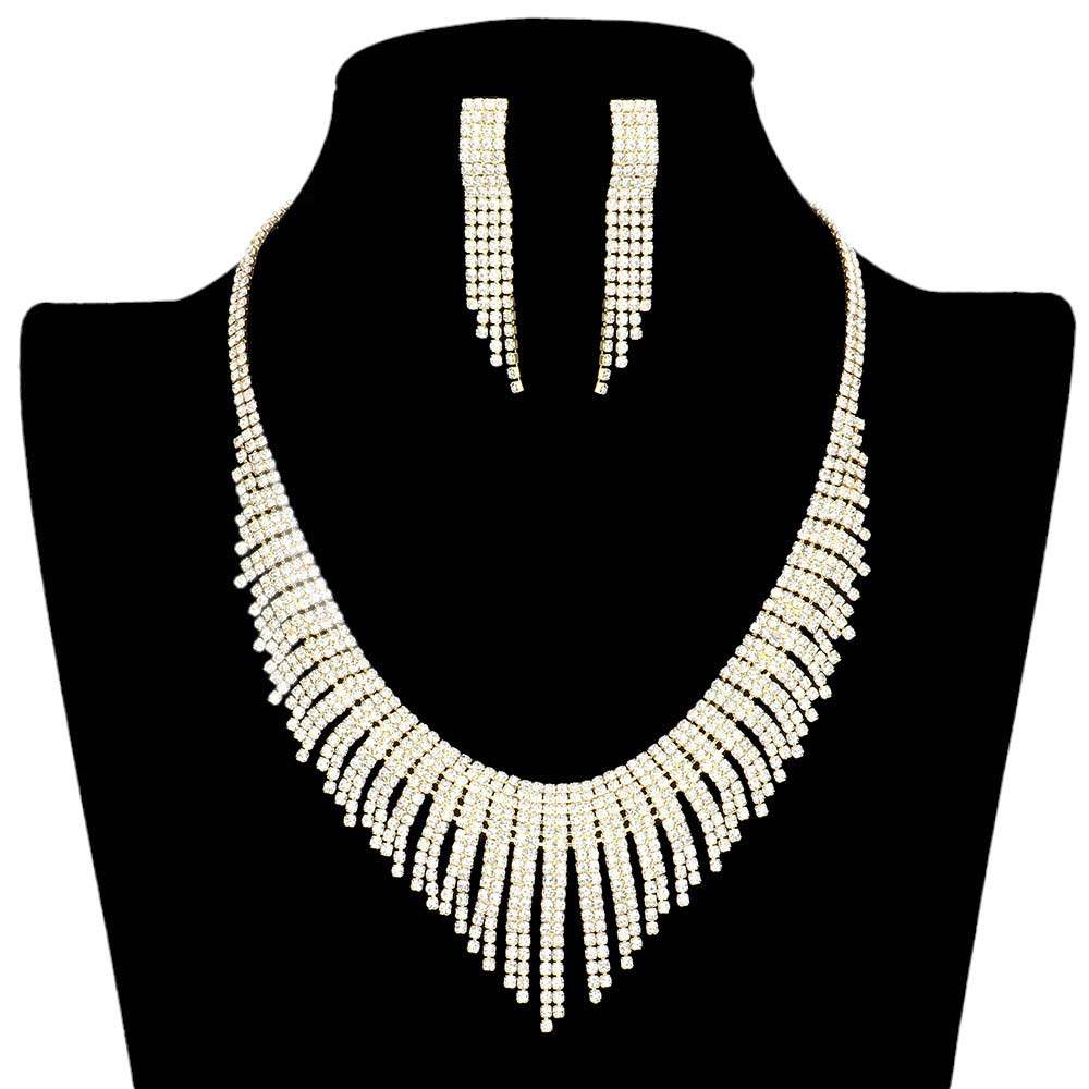 Rhinestone Pave Necklace Earring Set - Madeline Love - Flyclothing LLC