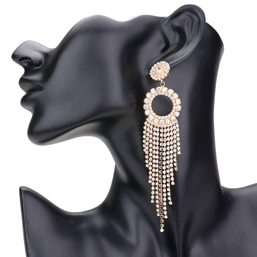 Rhinestone Pave Open Circle Fringe Evening Earrings - Madeline Love - Flyclothing LLC