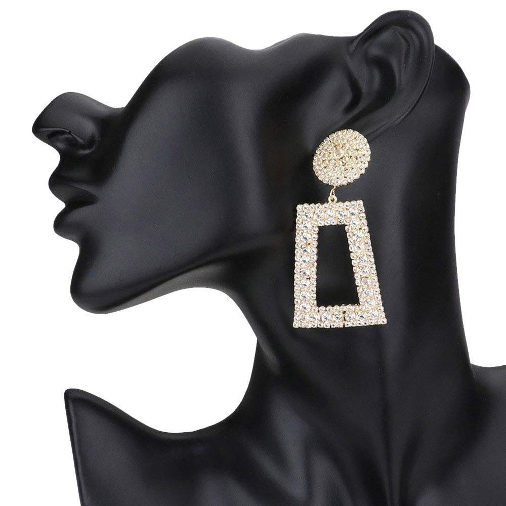 Rhinestone Pave Open Rectangle Dangle Evening Earrings - Madeline Love - Flyclothing LLC