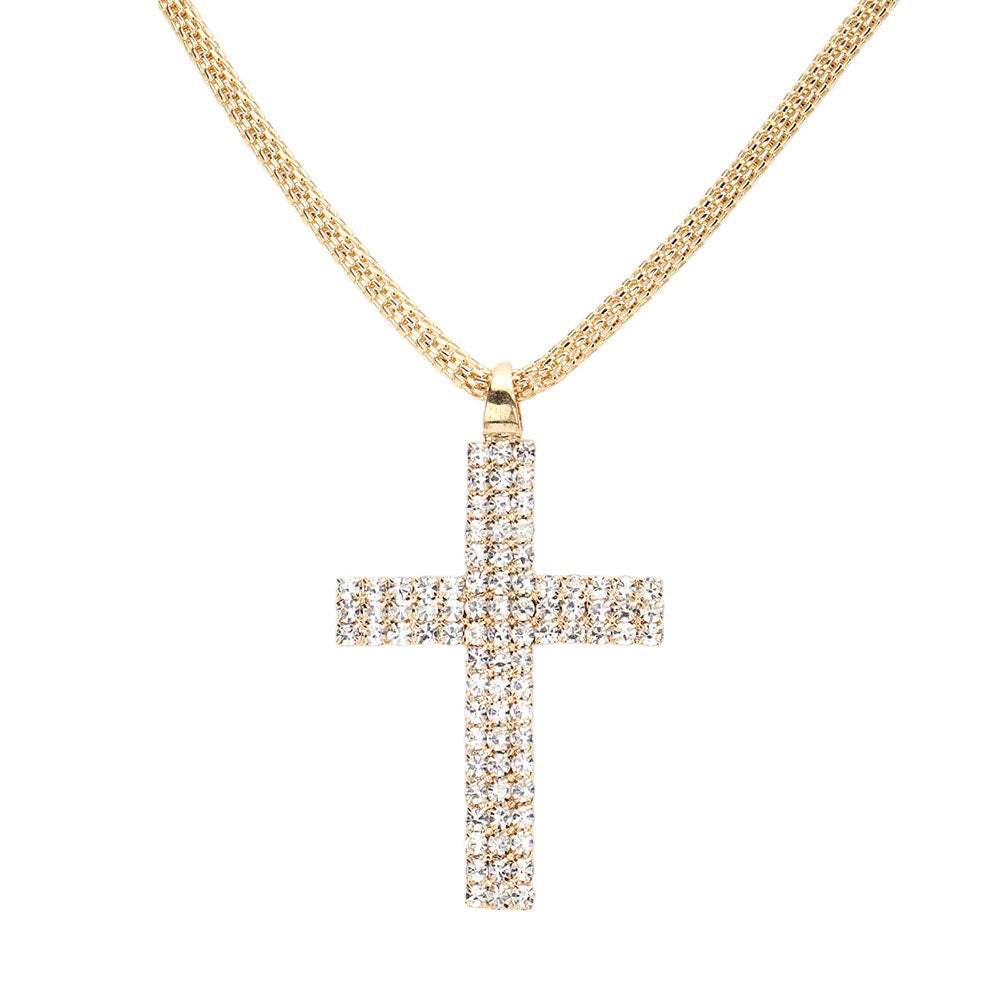 Rhinestone Paved Cross Pendant Jewelry Set - Madeline Love - Flyclothing LLC