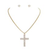 Rhinestone Paved Cross Pendant Jewelry Set - Madeline Love - Flyclothing LLC