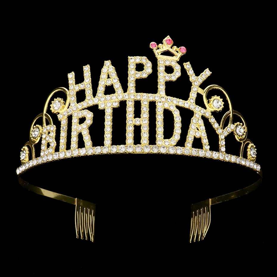 Rhinestone Paved HAPPY BIRTHDAY Message Princess Tiara - Madeline Love - Flyclothing LLC