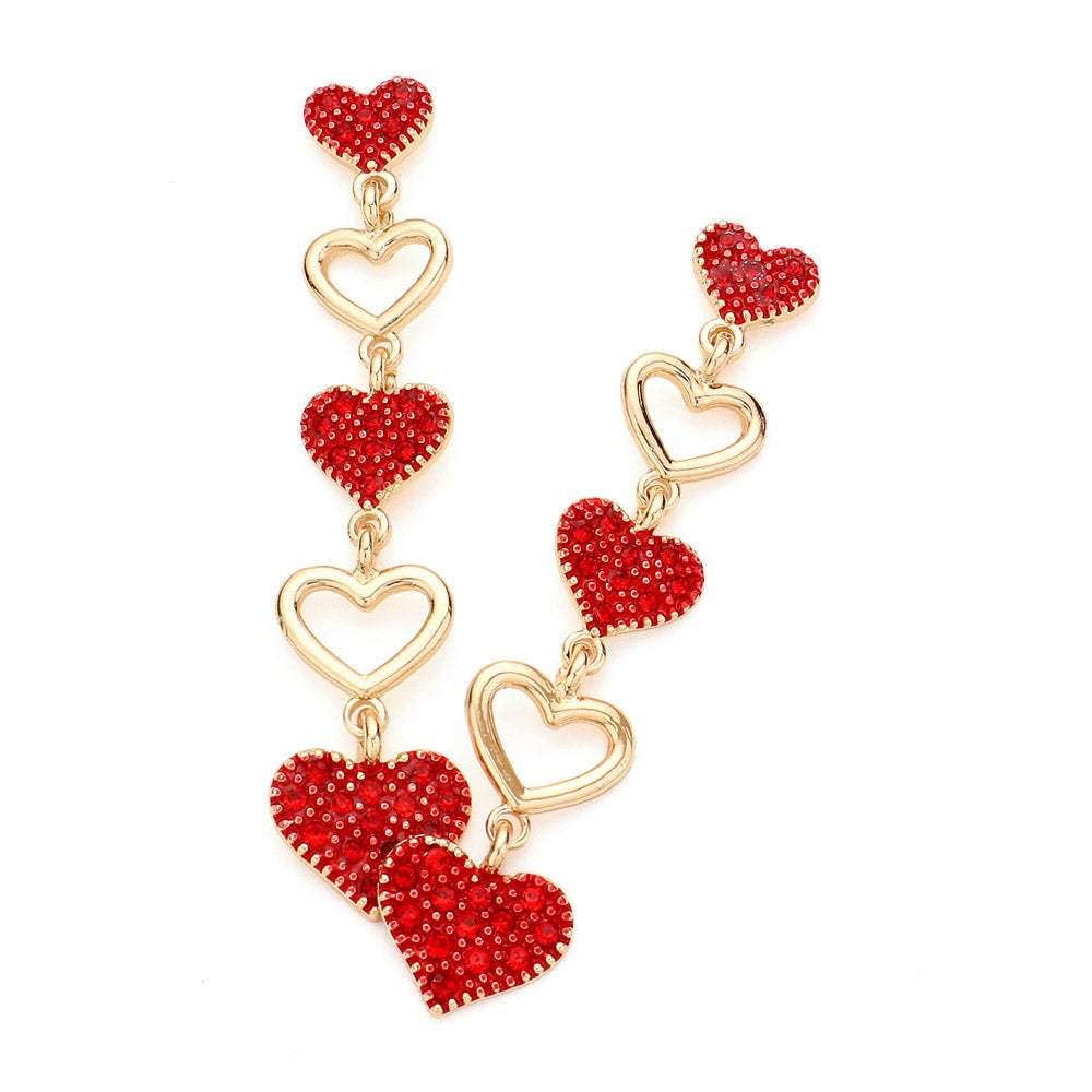 Rhinestone Paved Heart Link Dropdown Earrings - Madeline Love - Flyclothing LLC