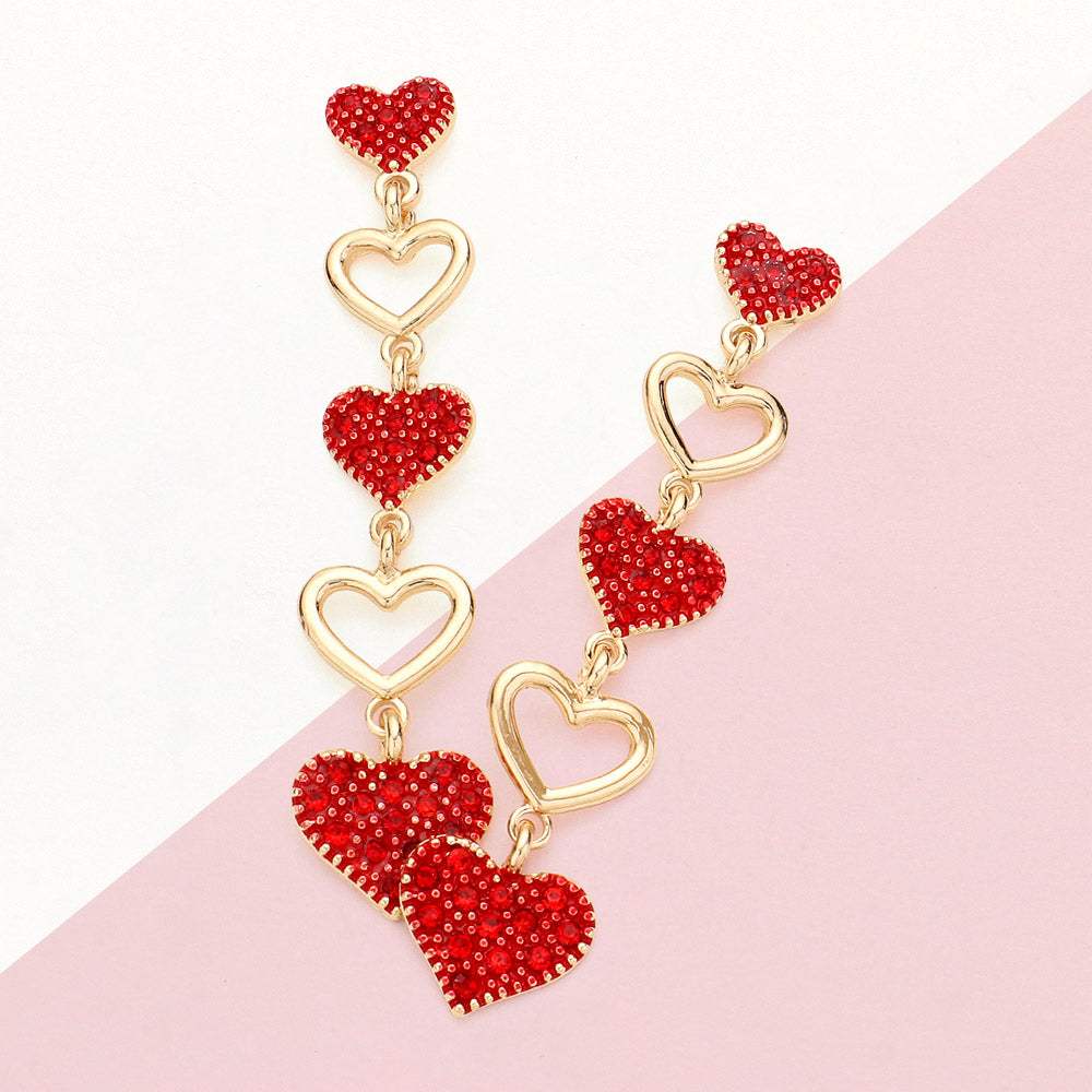 Rhinestone Paved Heart Link Dropdown Earrings - Madeline Love - Flyclothing LLC