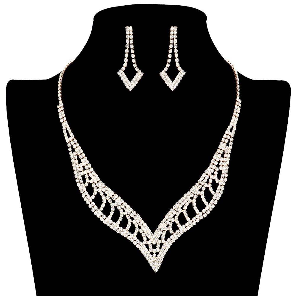 Rhinestone Paved V Shaped Jewelry Set - Madeline Love - Flyclothing LLC