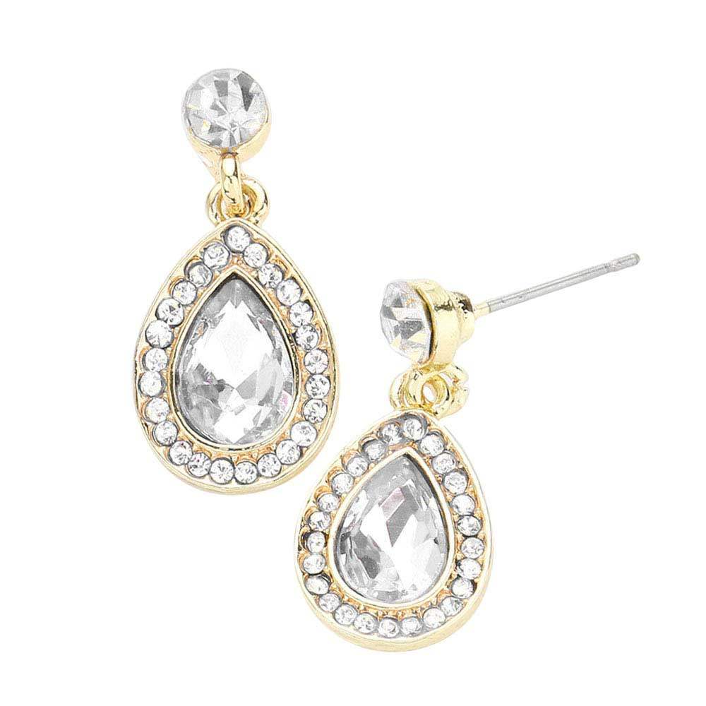 Rhinestone Trim Teardrop Stone Dangle Evening Earrings - Madeline Love - Flyclothing LLC