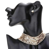 Rhinestone Trimmed Metal Choker Jewelry Set - Madeline Love - Flyclothing LLC