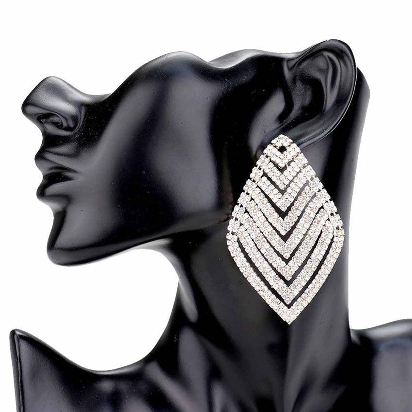 Rhinestone V Shape Rhombus Evening Earrings - Madeline Love - Flyclothing LLC