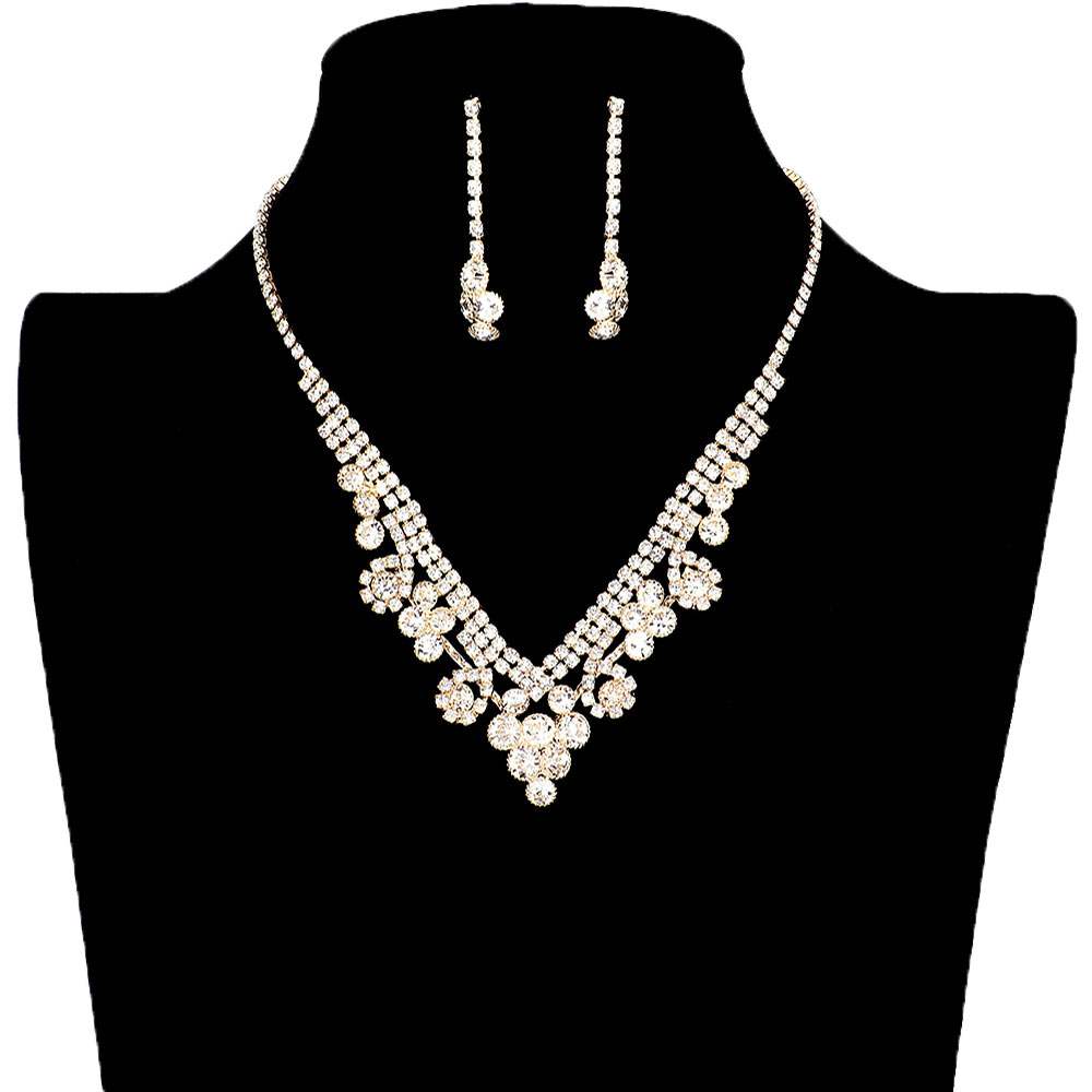 Round Crystal Rhinestone Collar Necklace Earring Set - Madeline Love - Flyclothing LLC