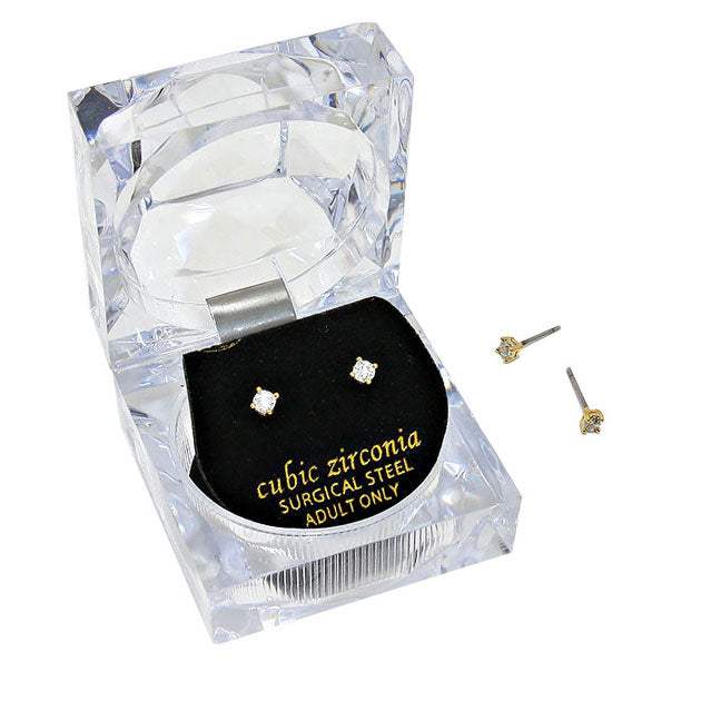 3mm Round Cut Crystal Cubic Zirconia CZ Earrings Clear Box - Madeline Love - Flyclothing LLC