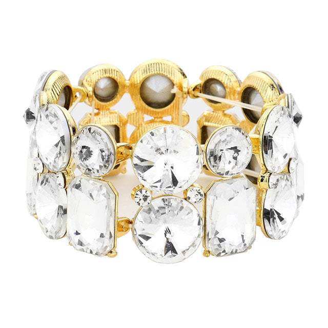 Round Emerald Cut Stone Stretch Evening Bracelet - Madeline Love - Flyclothing LLC