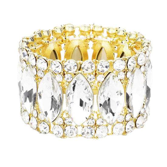 Round Marquise Stone Cluster Stretch Evening Bracelet - Madeline Love - Flyclothing LLC