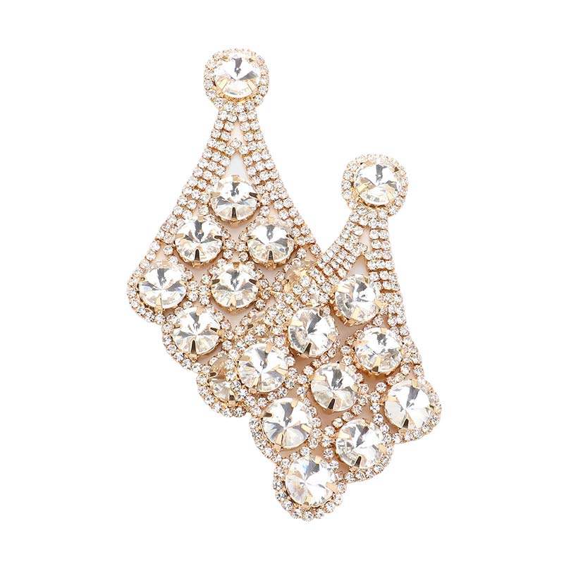 Round Stone Accented Dangle Evening Earrings - Madeline Love - Flyclothing LLC