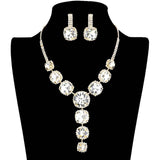 Round Stone Accented Evening Necklace Earring Set - Madeline Love - Flyclothing LLC