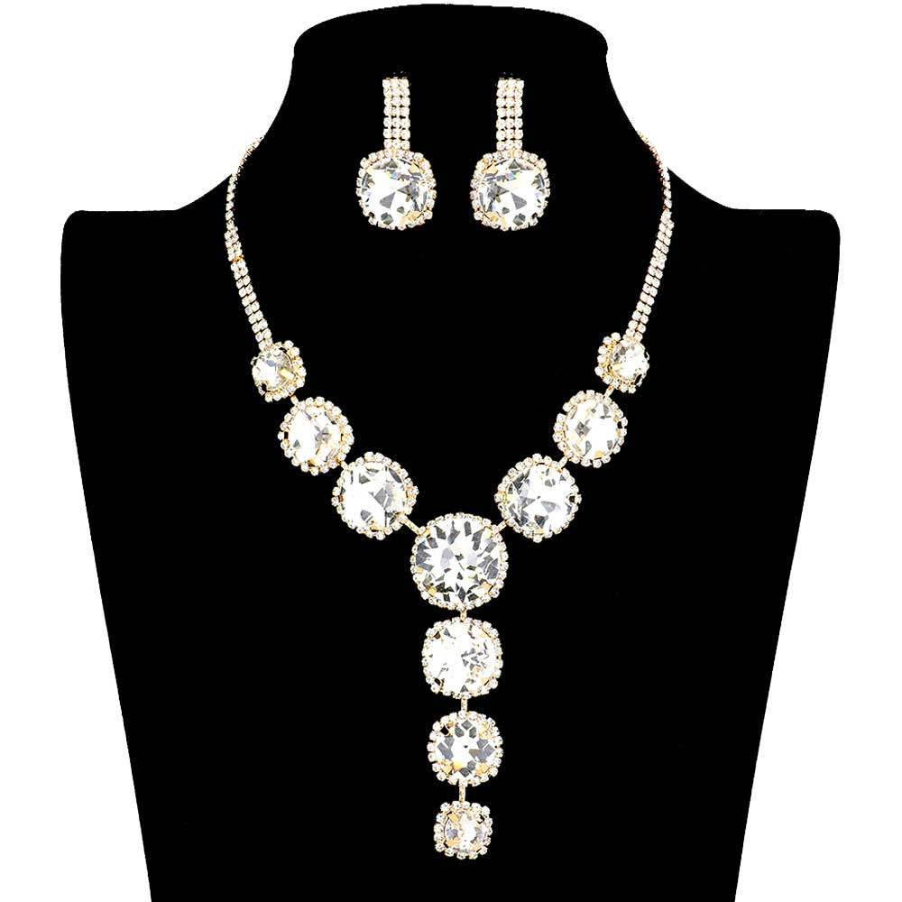 Round Stone Accented Evening Necklace Earring Set - Madeline Love - Flyclothing LLC