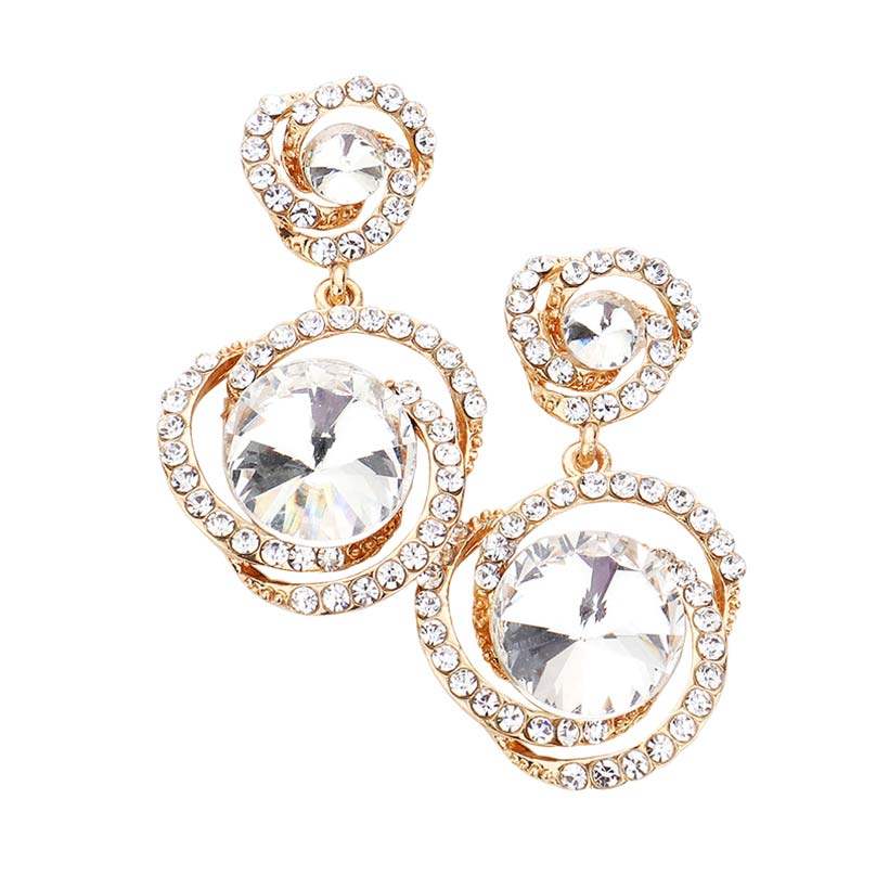 Round Stone Accented Link Dangle Evening Earrings - Madeline Love - Flyclothing LLC