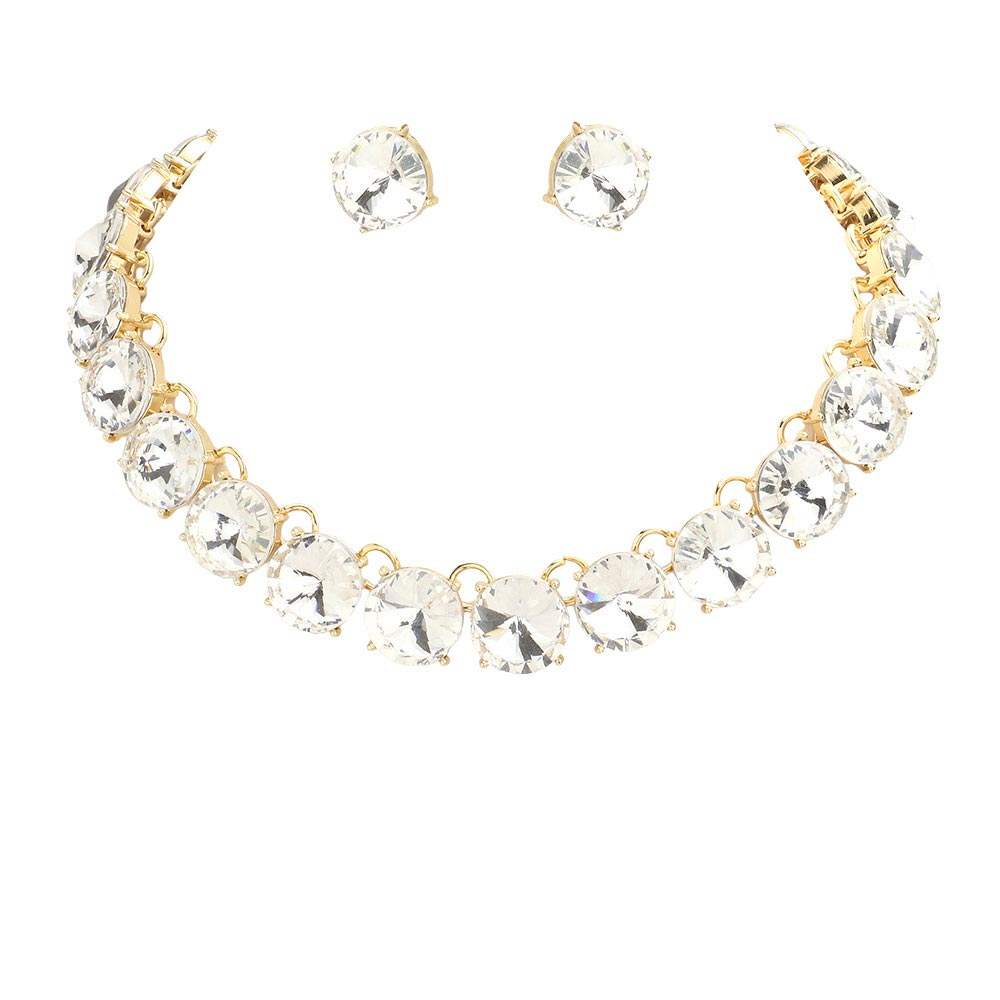 Round Stone Link Evening Necklace Earring Set - Madeline Love - Flyclothing LLC