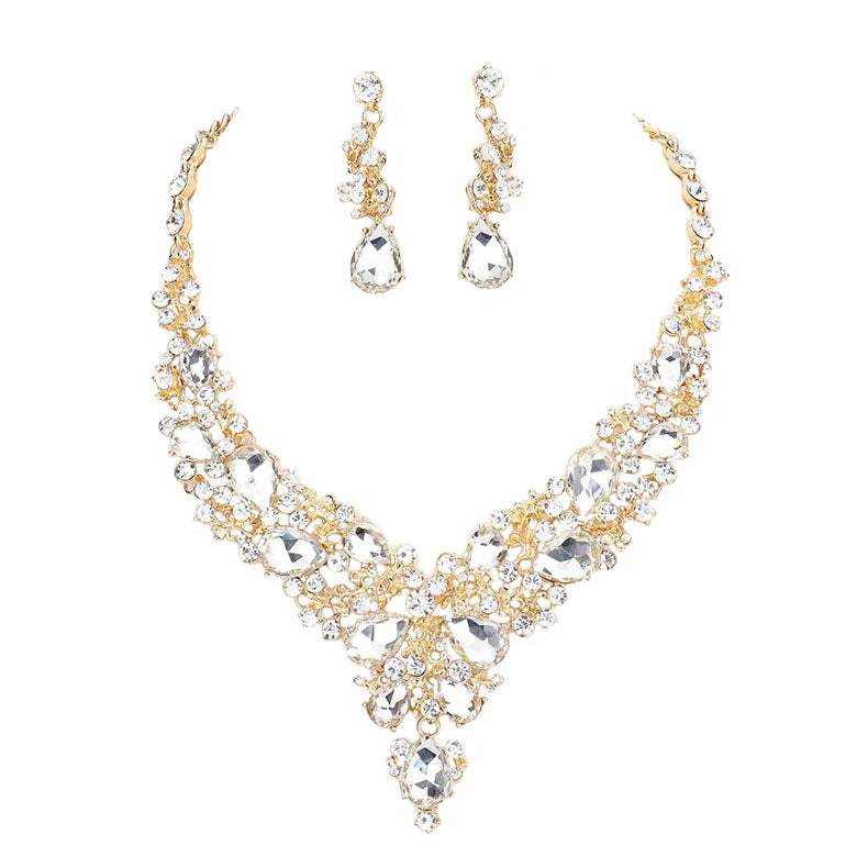 Round Teardrop Stone Accented Evening Necklace - Madeline Love - Flyclothing LLC