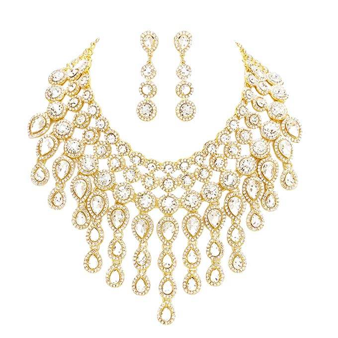 Round Teardrop Stone Cluster Evening Bib Necklace - Madeline Love - Flyclothing LLC