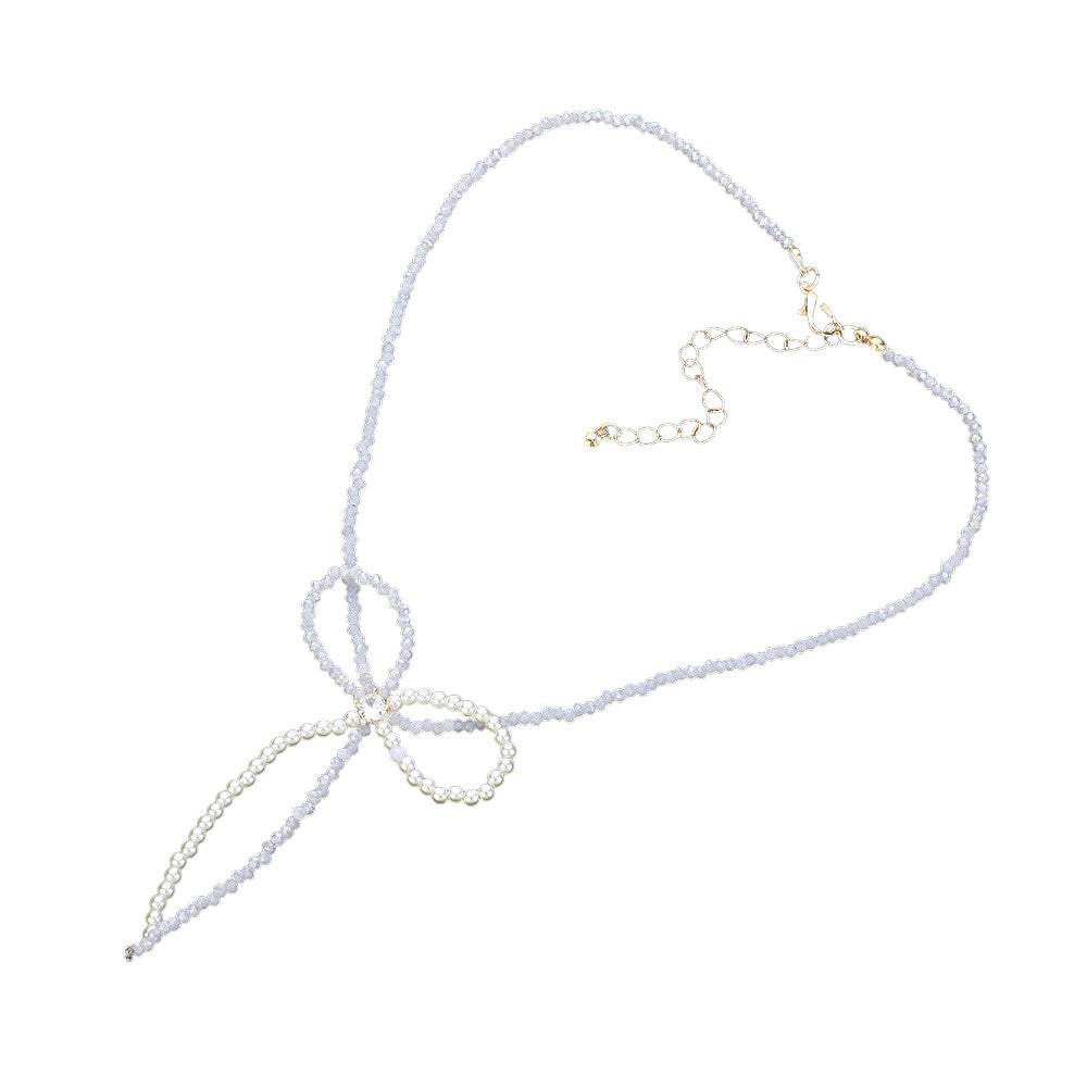SECRET BOX_Stone Pointed Faceted Beaded Bow Necklace - Madeline Love - Flyclothing LLC