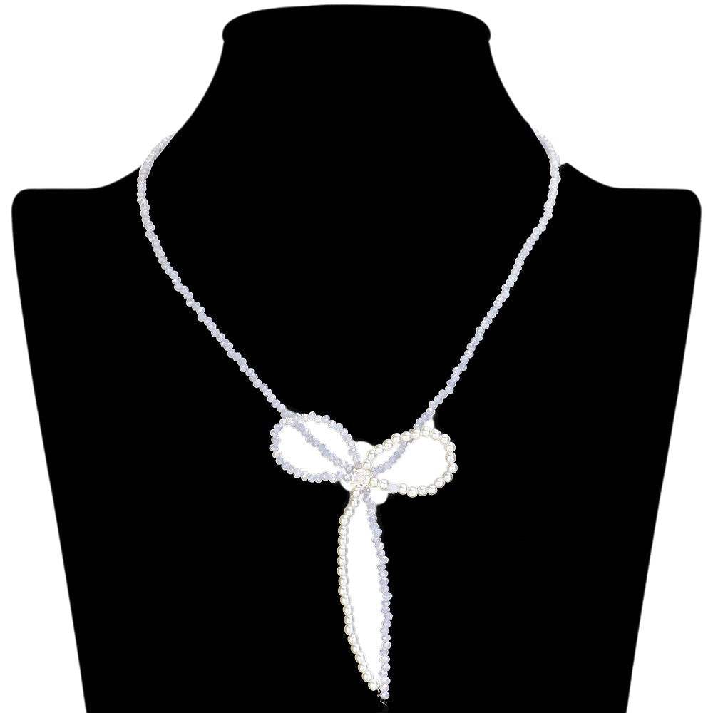 SECRET BOX_Stone Pointed Faceted Beaded Bow Necklace - Madeline Love - Flyclothing LLC