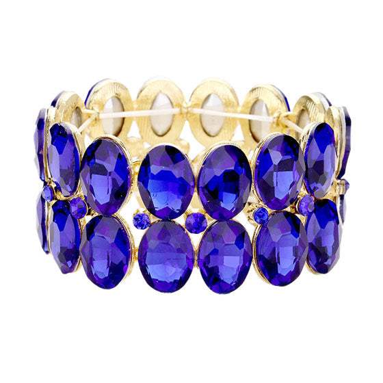 Glass Crystal Oval Stone Cluster Stretch Bracelet - Madeline Love - Flyclothing LLC