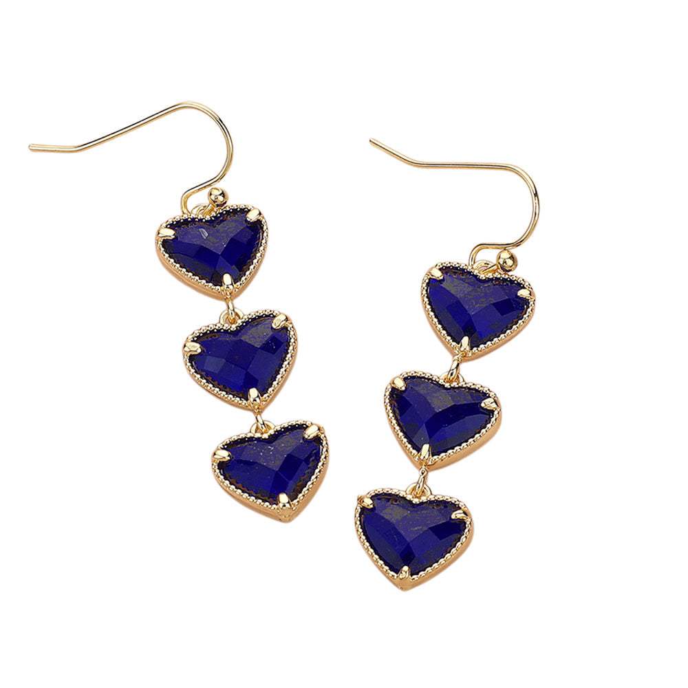 Triple Heart Stone Cluster Link Dropdown Dangle Earrings - Madeline Love - Flyclothing LLC