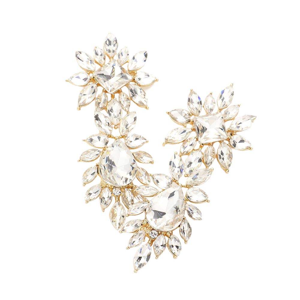 Square Teardrop Marquise Stone Cluster Evening Earrings - Madeline Love - Flyclothing LLC