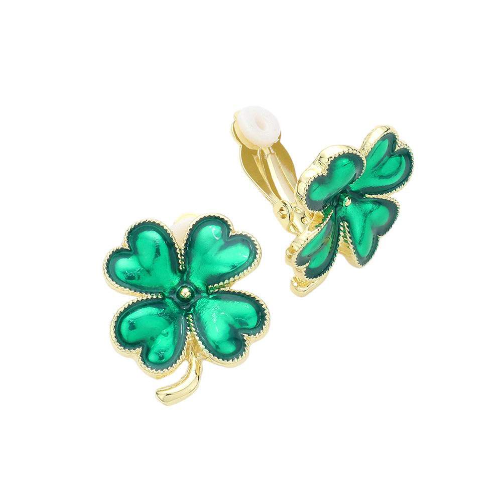 St. Patrick's Enamel Clover Clip On Earrings - Madeline Love - Flyclothing LLC