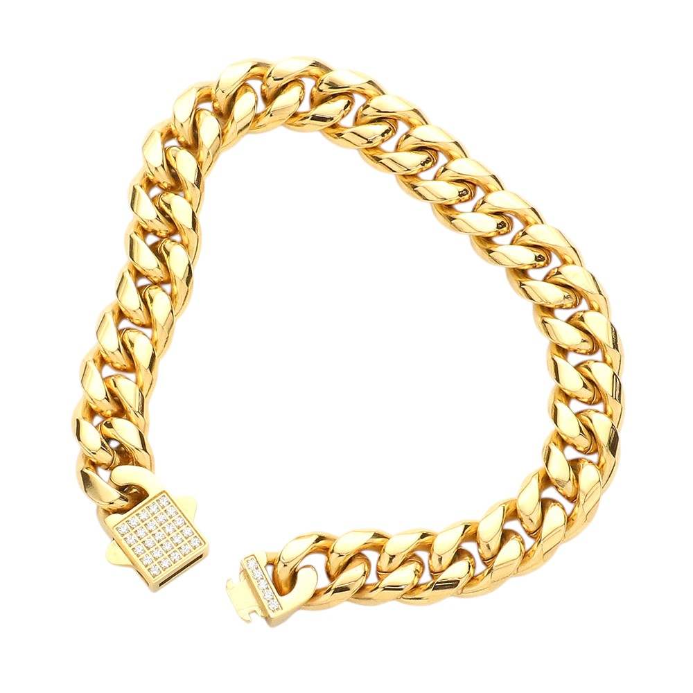 Stainless Steel CZ Embellished Metal Chain Link Bracelet - Madeline Love - Flyclothing LLC