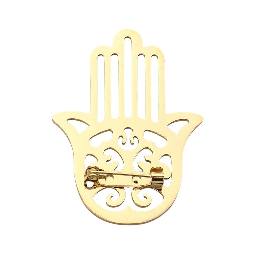 Stainless Steel Cutout Hamsa Hand Pin Brooch - Madeline Love - Flyclothing LLC