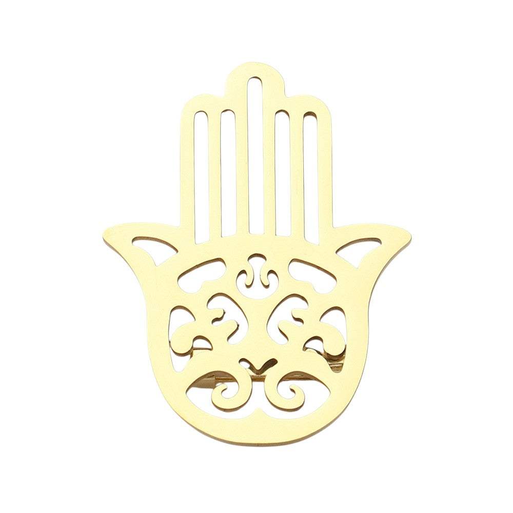 Stainless Steel Cutout Hamsa Hand Pin Brooch - Madeline Love - Flyclothing LLC
