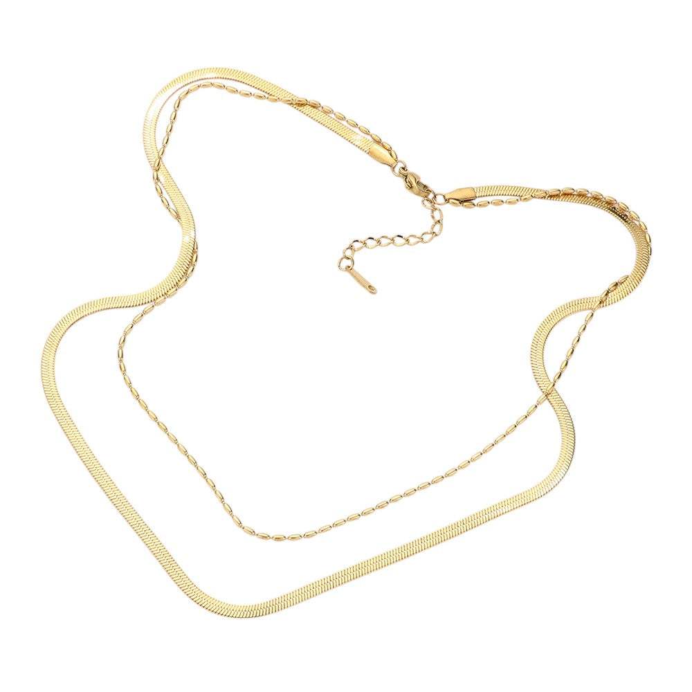 Stainless Steel Herringbone Chain Layered Necklace - Madeline Love - Flyclothing LLC