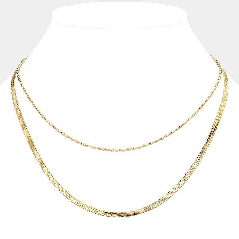 Stainless Steel Herringbone Chain Layered Necklace - Madeline Love - Flyclothing LLC